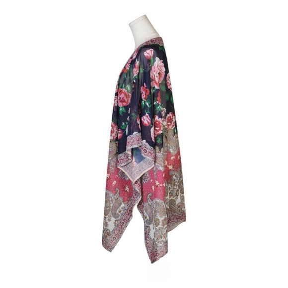 Floral Paisley Kimono M/L Boho Open Front Sheer Lightweight Duster Wrap - Picture 4 of 7